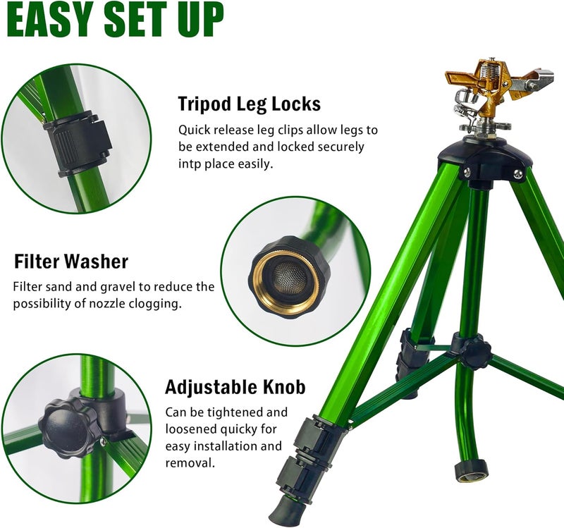 LIULO TOOL Impact Sprinkler on Tripod Base, Tripod Sprinklers with Brass Head, 360 Degree Large Area Irrigation with Extension Legs Flip Locks, Heavy Duty 3/4" Connector for Lawn Yard Garden - Image 4